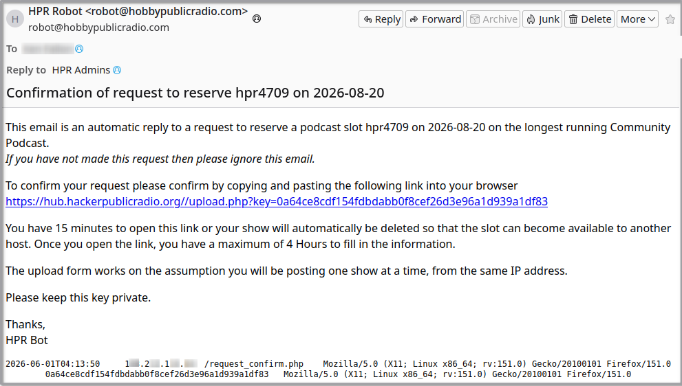 The email containing the link