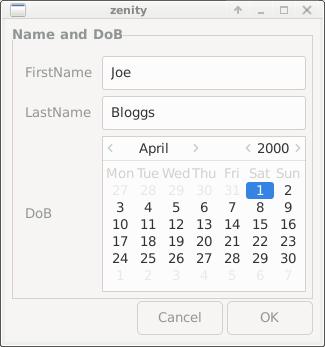 Zenity Forms Dialog