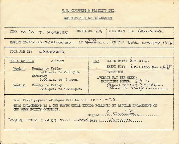 My contract with United Glass Closures and Plastics Ltd.