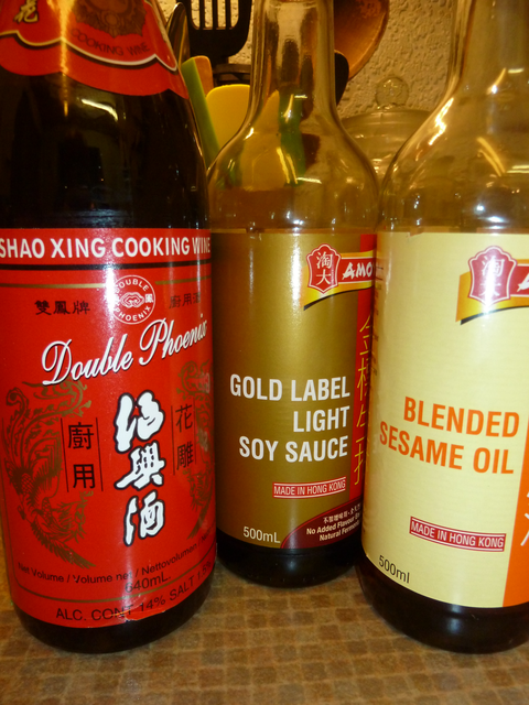 Rice wine, soy sauce and sesame oil
