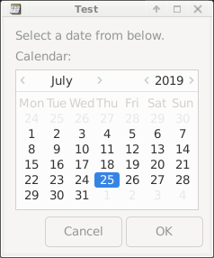 Zenity Calendar Dialog