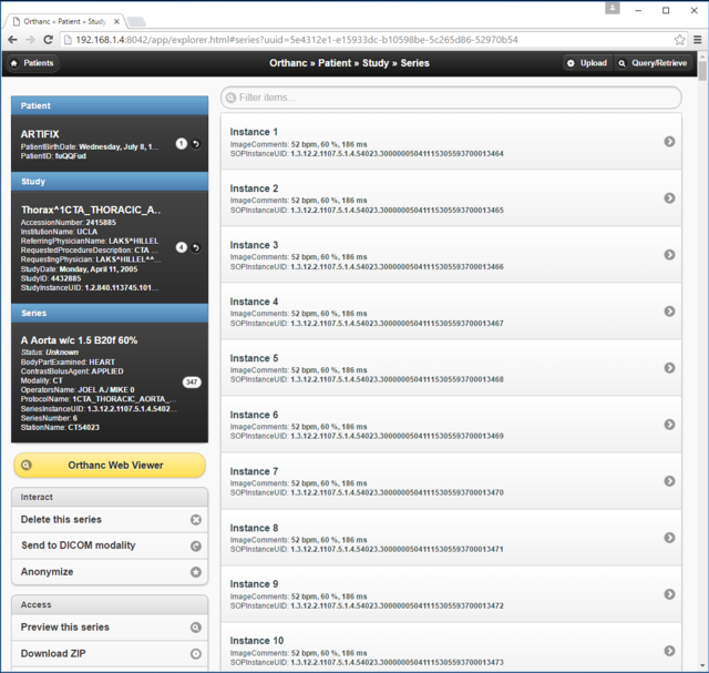 Orthanc DICOM server for medical imaging